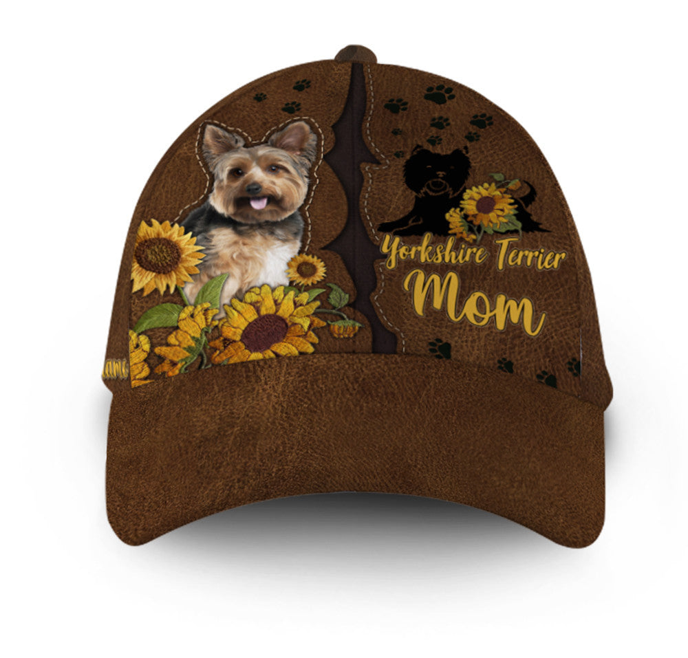 Yorkshire Dog Leather Sunflower Hat Classic Cap Trucker Hats Custom Hats Gifts For Men & Women
