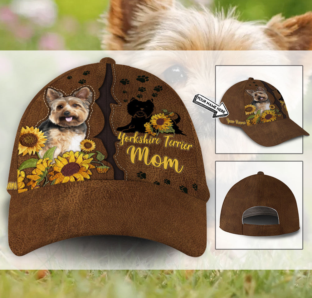 Yorkshire Dog Leather Sunflower Hat Classic Cap Trucker Hats Custom Hats Gifts For Men & Women