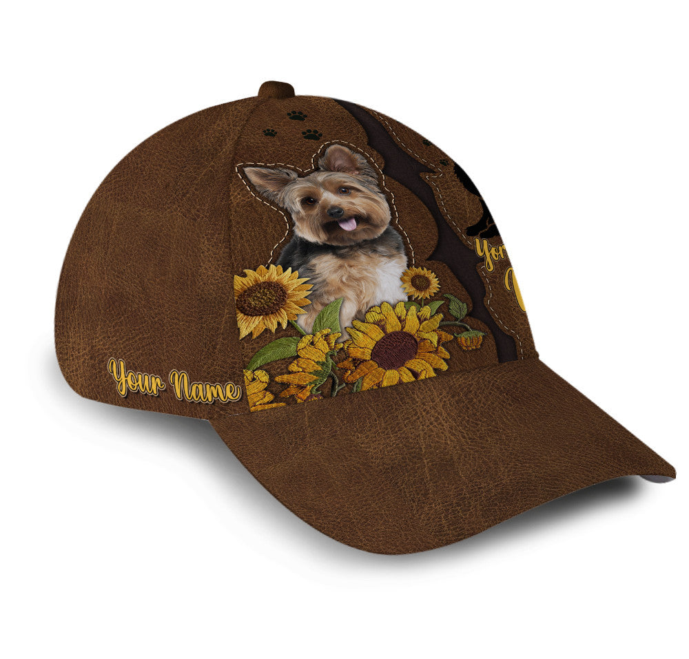 Yorkshire Dog Leather Sunflower Hat Classic Cap Trucker Hats Custom Hats Gifts For Men & Women