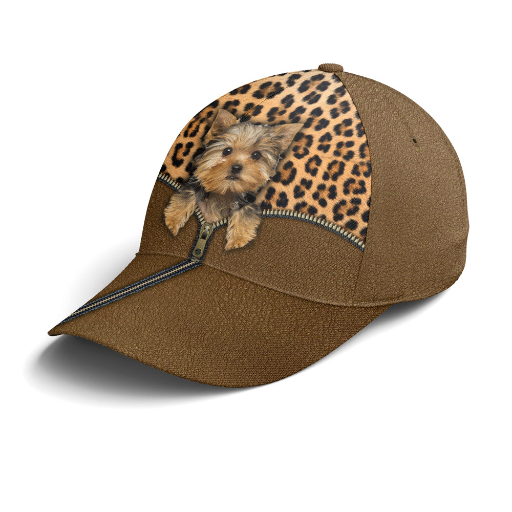 Yorkshire Dog Leopard Leather Style Baseball Cap Trucker Hats Custom Hats Gifts For Men & Women