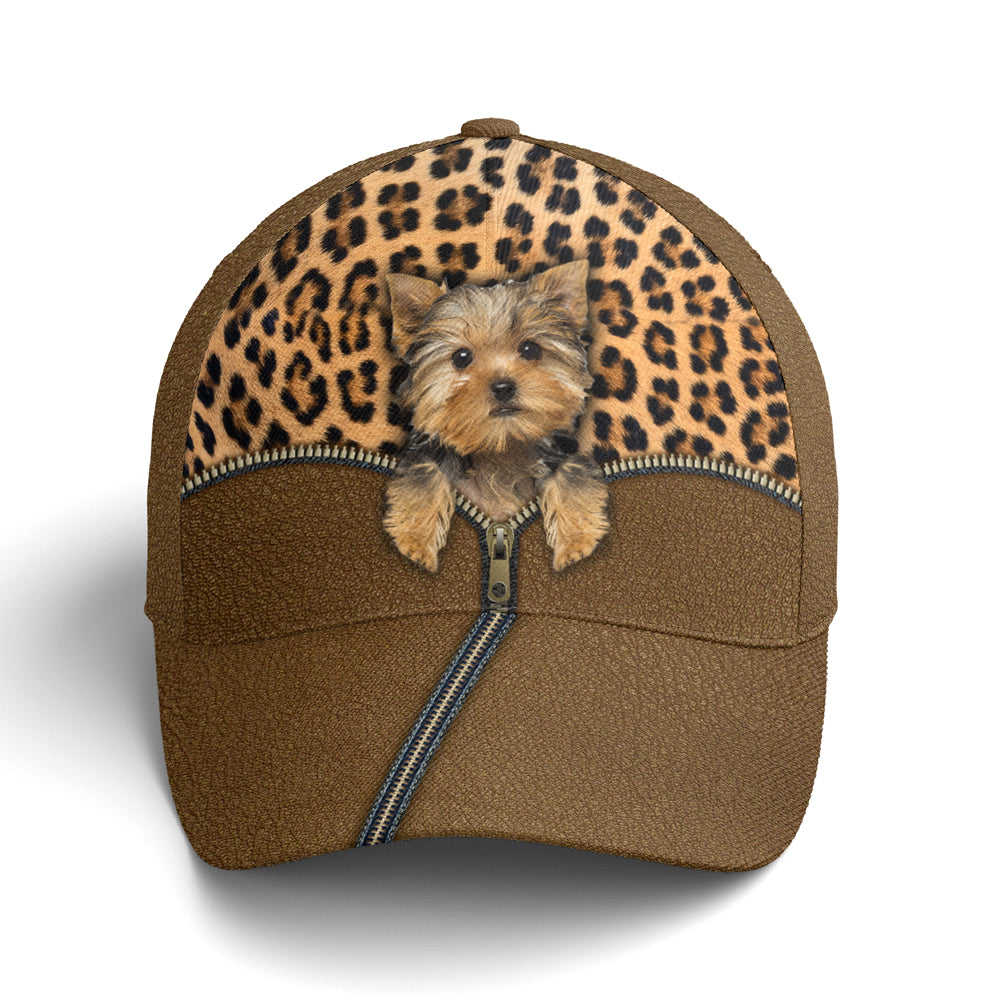 Yorkshire Dog Leopard Leather Style Baseball Cap Trucker Hats Custom Hats Gifts For Men & Women