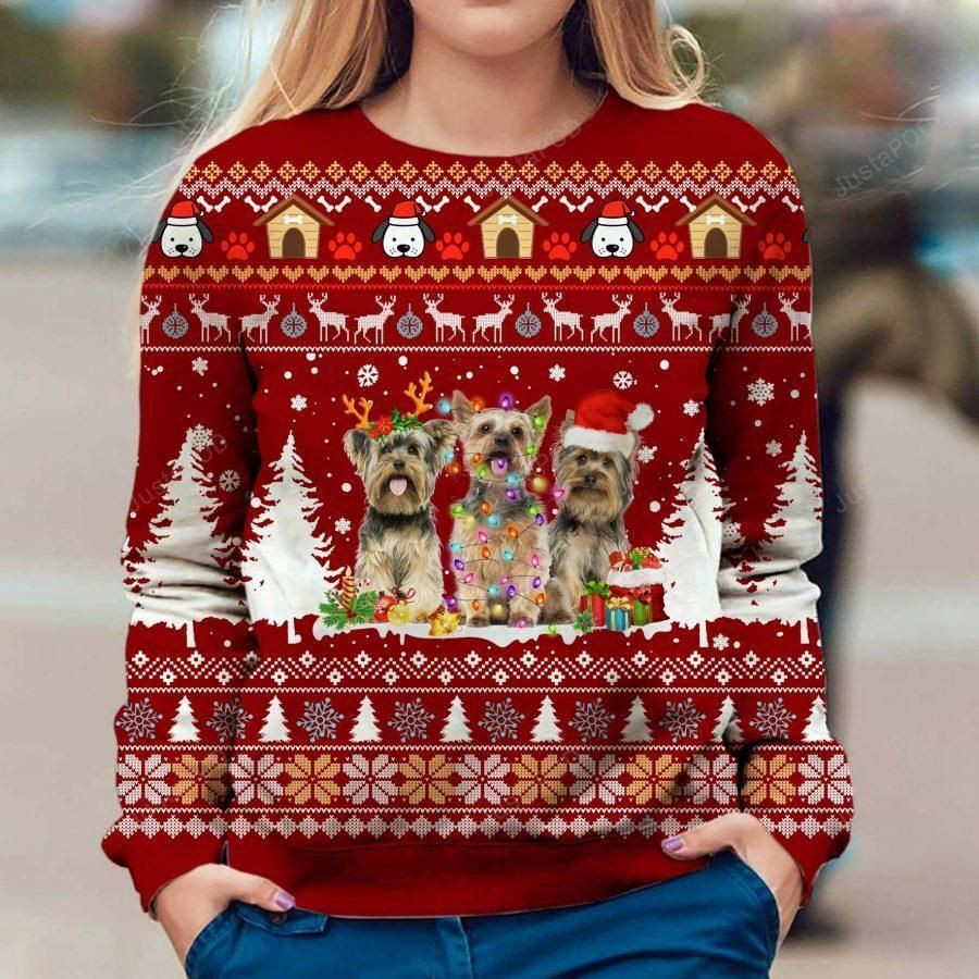 Yorkshire Terrier Xmas Ugly Christmas Sweater Adult 3D Funny Matching for family