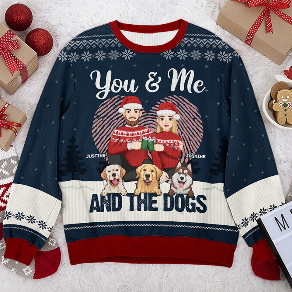 You & Me And The Fur Babies - Couple Personalized Ugly Sweatshirt - Christmas Gift For Husband Wife, Pet Owners, Pet Lovers