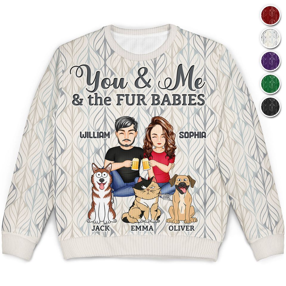 You And Me And The Dog Cat Couples Personalized Christmas Unisex Ugly Sweatshirt