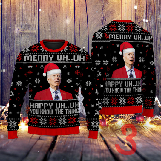 You Know The Thing Merry UH UH Ugly Christmas 3D Sweater - Image 6