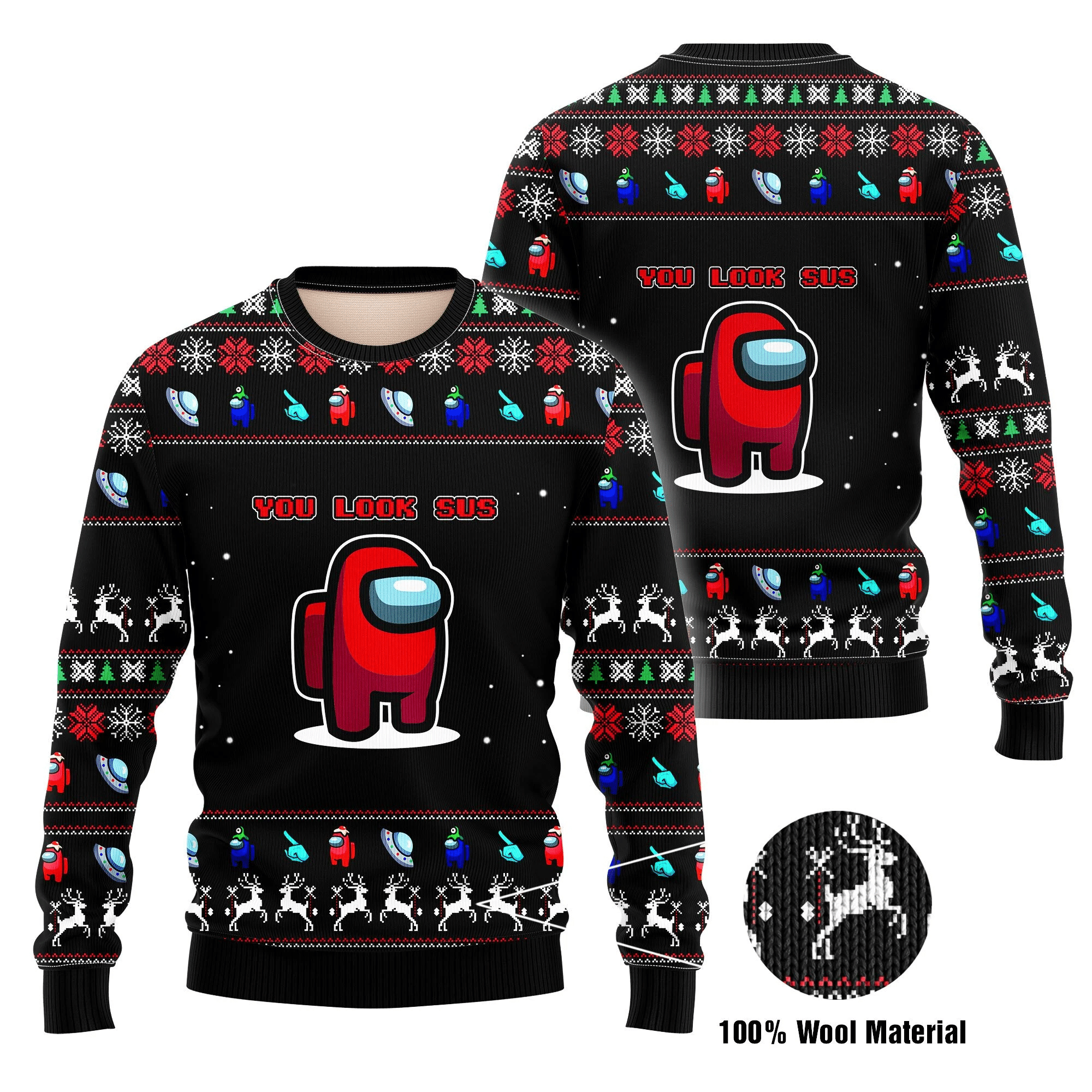 You Look Sus 3D Printed Ugly Christmas Sweater Adult 3D Funny Matching for family