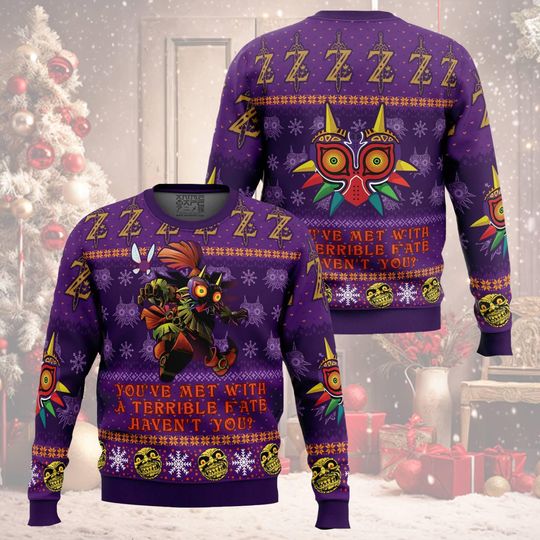 You Met With a Terrible Fate Majora Mask Zelda Ugly Christmas Sweater, Legend Of Zelda Sweatshirt - Image 5
