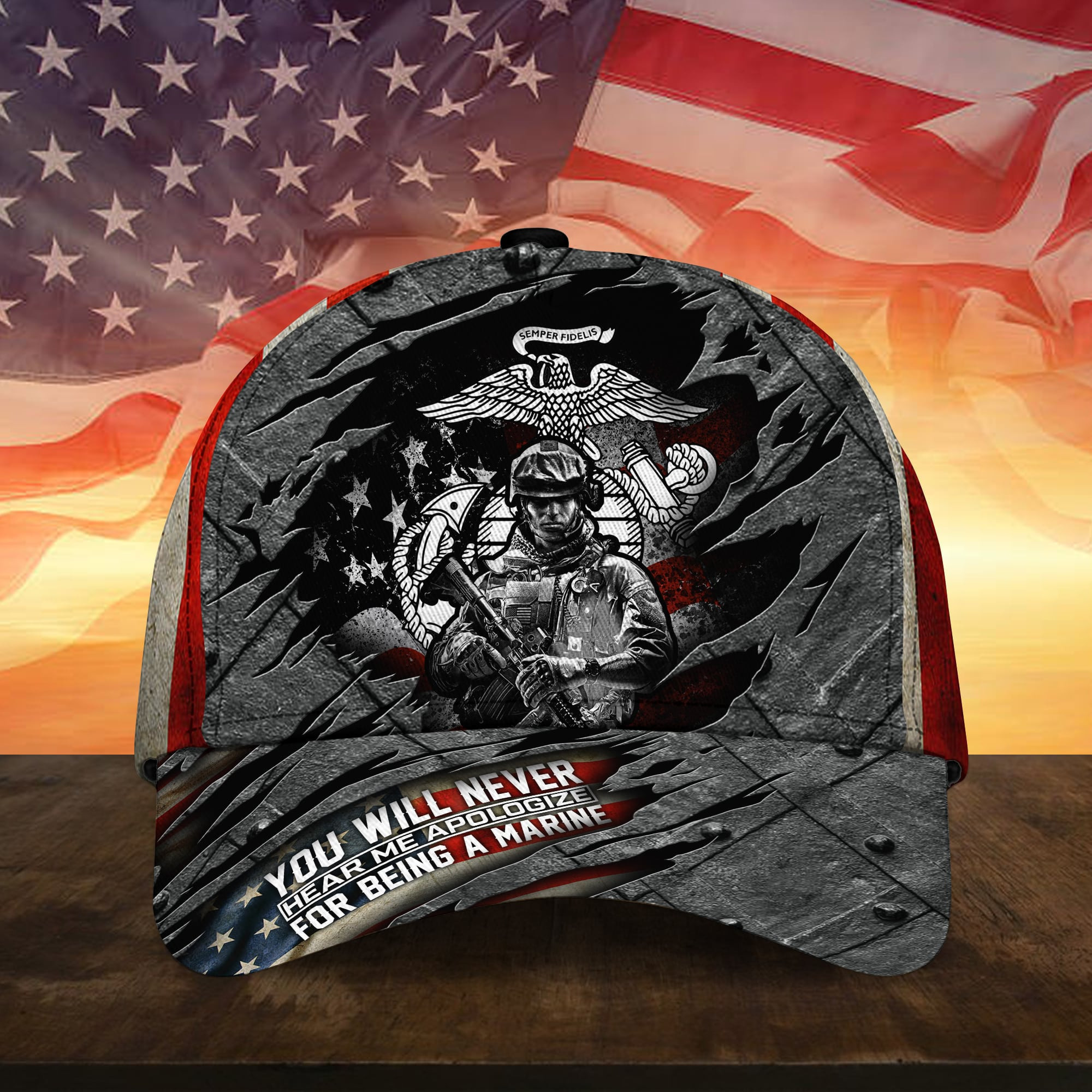 You Will Never Hear Me Apologize For Being A Marine Veteran 3D Printed Cap Trucker Hats Custom Hats Gifts For Men & Women