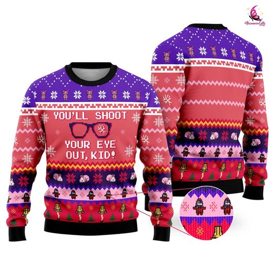 You'll Shoot Your Eye Out Ugly Sweater, Ralphie Foot Lamp Shirt, Christmas Story Ugly Christmas Sweater - Image 7