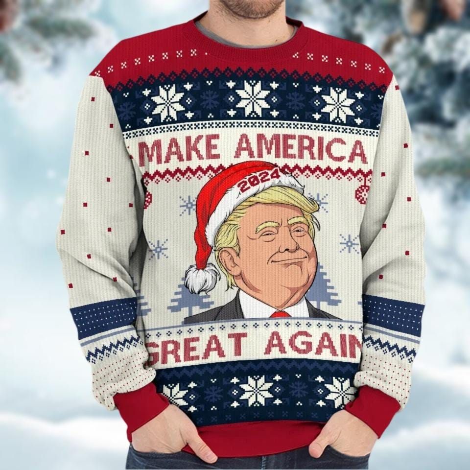 Your Santa Is Back In Town Ugly Sweater, Trump 2024 Election Ugly Christmas - Image 4