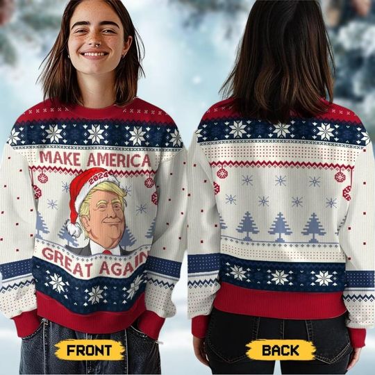 Your Santa Is Back In Town Ugly Sweater, Trump 2024 Election Ugly Christmas - Image 7