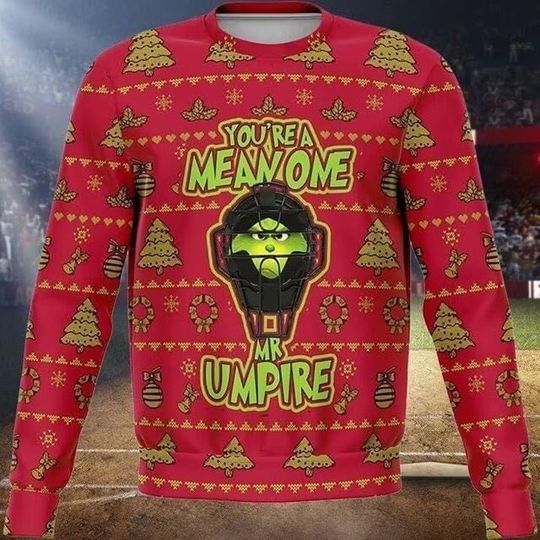 Youre Mean One My Umpire Grinch Hockey Christmas Ugly Sweater - Image 3