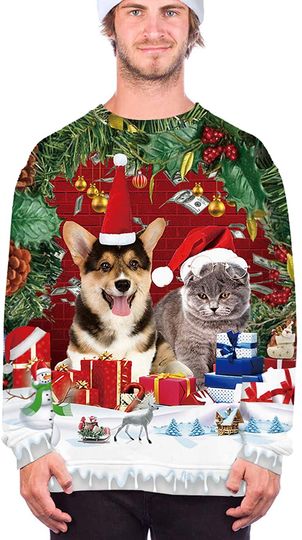 Zcfire Unisex Ugly Christmas Sweatshirt 3D Digital Printed Funny Design Pullover Sweater for Xmas Holiday Party - Image 8