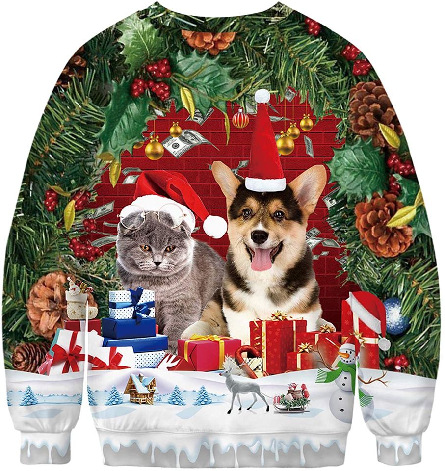 Zcfire Unisex Ugly Christmas Sweatshirt 3D Digital Printed Funny Design Pullover Sweater for Xmas Holiday Party - Image 2