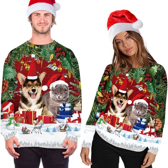 Zcfire Unisex Ugly Christmas Sweatshirt 3D Digital Printed Funny Design Pullover Sweater for Xmas Holiday Party - Image 10