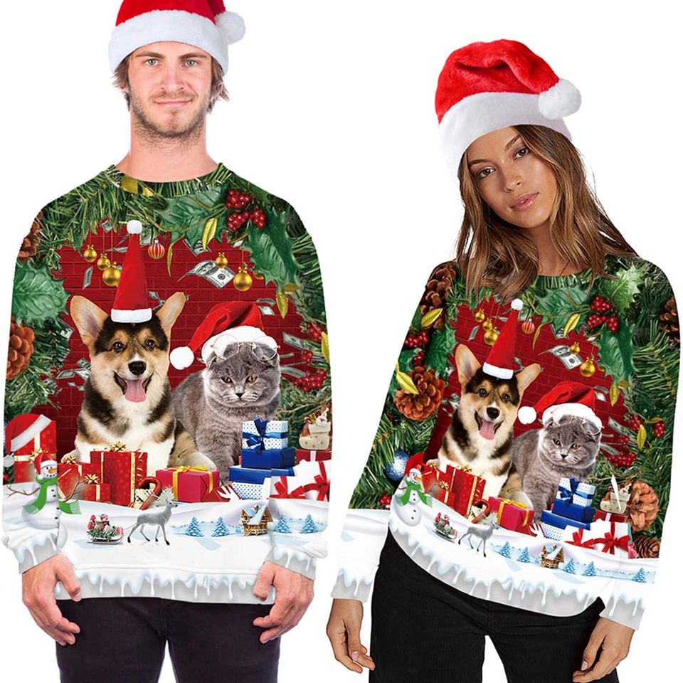Zcfire Unisex Ugly Christmas Sweatshirt 3D Digital Printed Funny Design Pullover Sweater for Xmas Holiday Party - Image 5