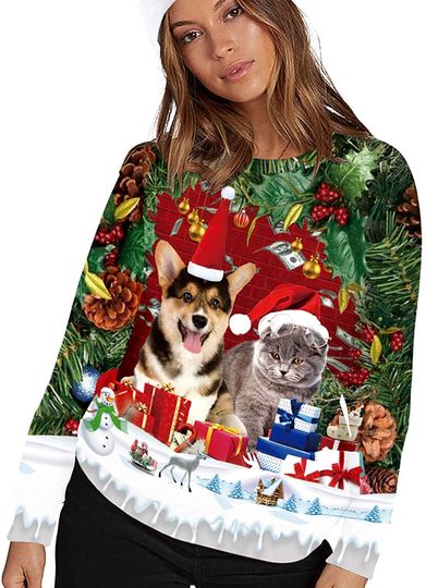 Zcfire Unisex Ugly Christmas Sweatshirt 3D Digital Printed Funny Design Pullover Sweater for Xmas Holiday Party - Image 9
