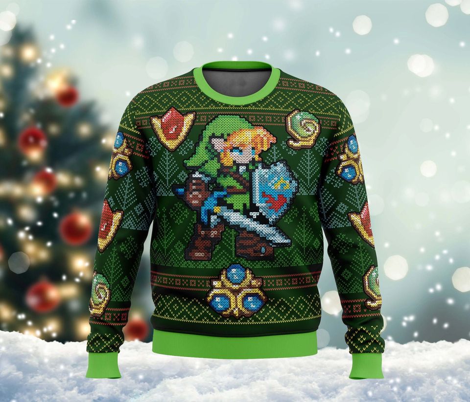 Zelda Link Green Ugly Christmas Sweater, Zelda Breath of the Wild Sweatshirt