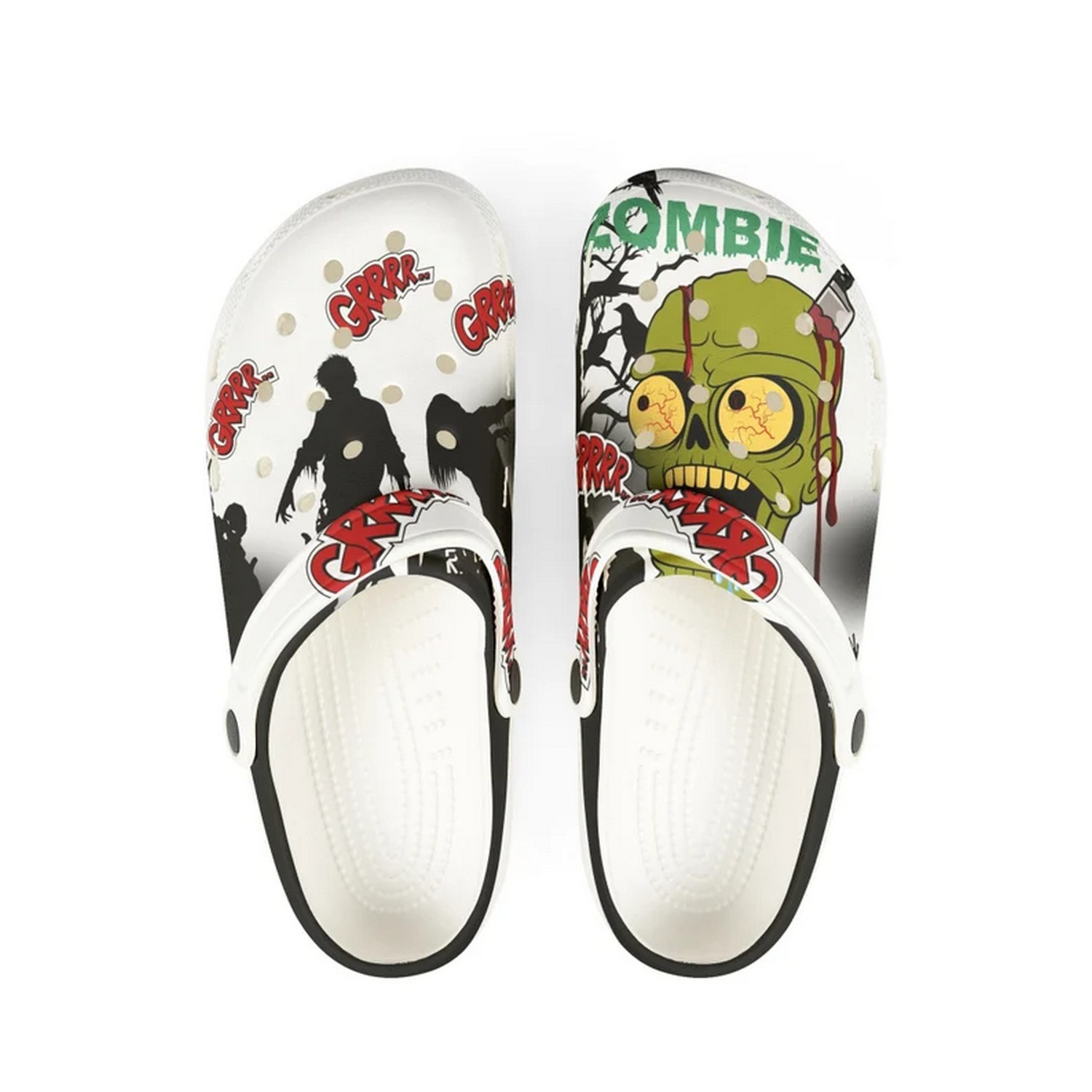 Zombie Grrrr Scary Halloween Crocs Crocband Clogs Shoes Comfortable For Men Women and Kids
