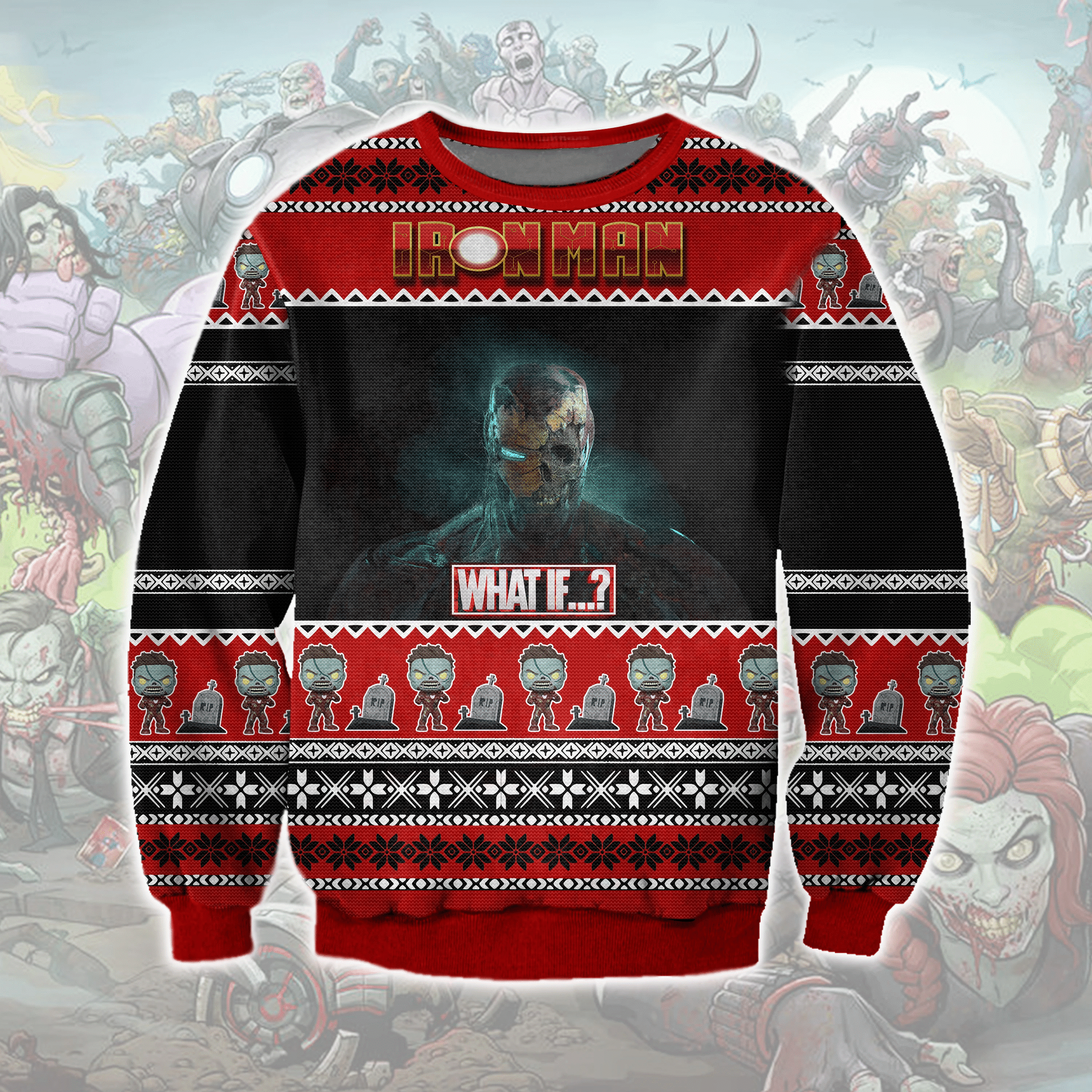 Zombie Iron Man Ugly Christmas Sweater Adult 3D Funny Matching for family